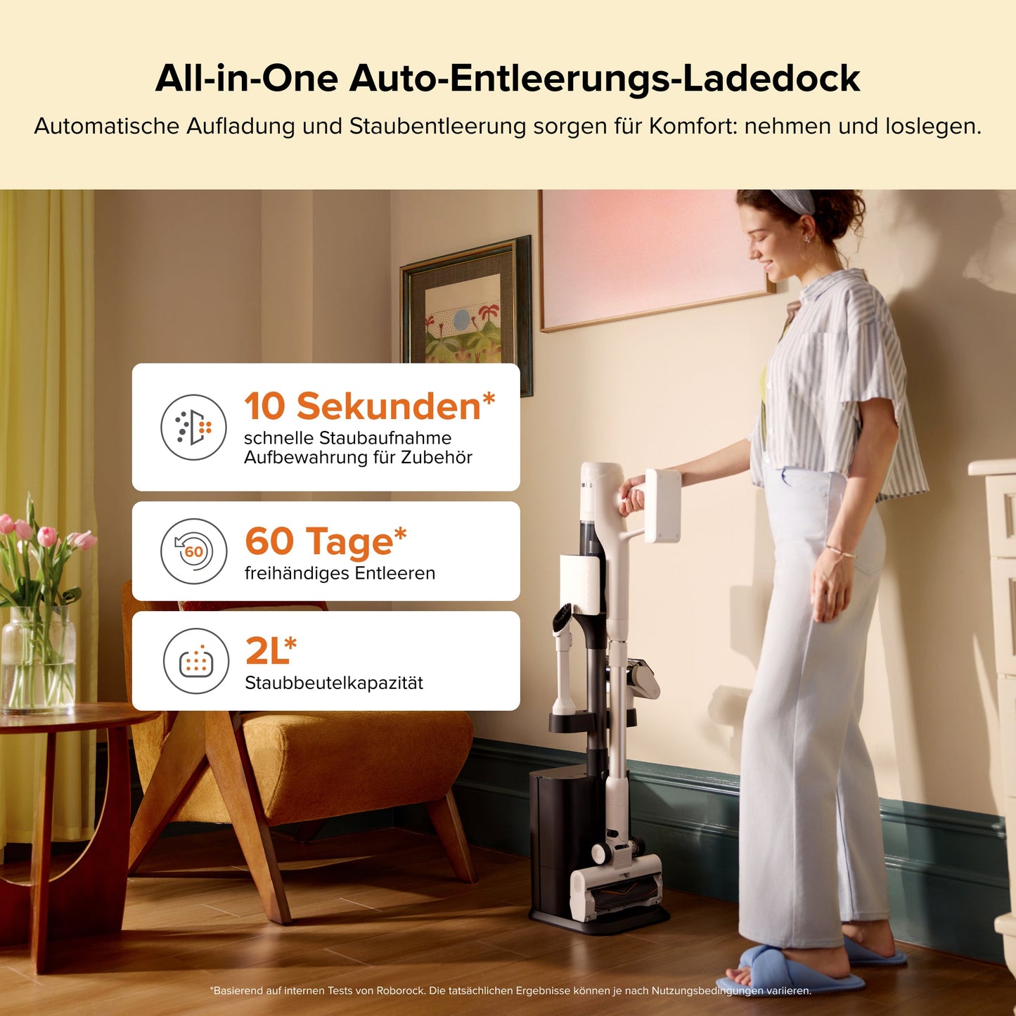 Roborock H60 Hub Akku-Staubsauger mit Absaugstation