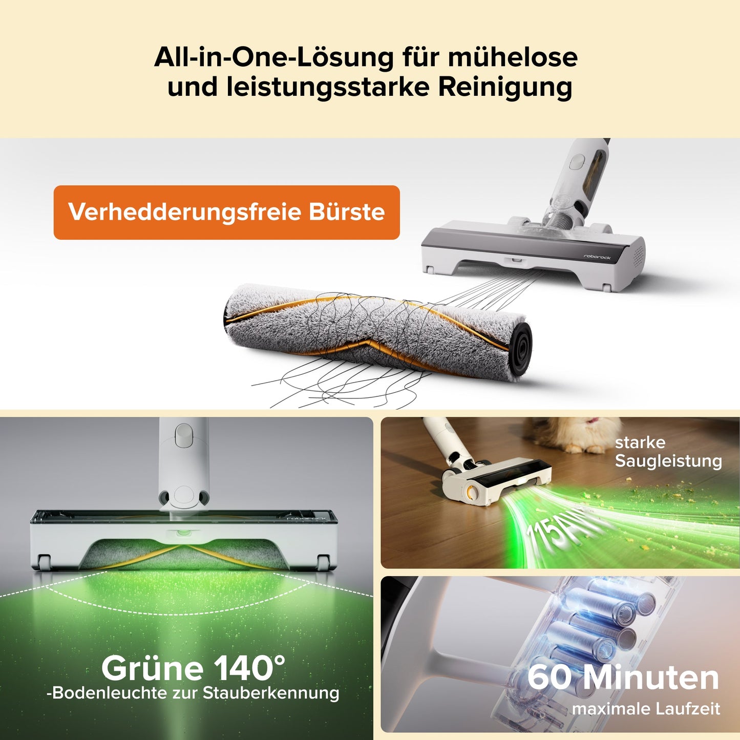 Roborock H60 Hub Akku-Staubsauger mit Absaugstation