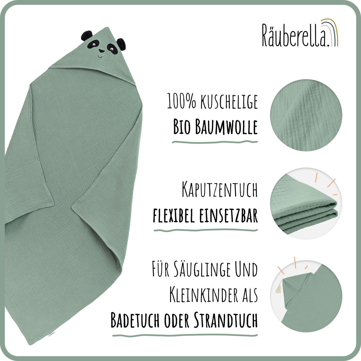 Kapuzenhandtuch Panda Mint
