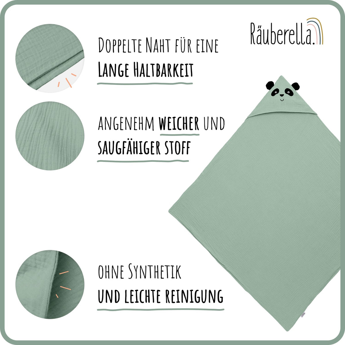Kapuzenhandtuch Panda Mint