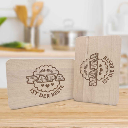 Frühstücksbrettchen Mama + Papa sind die Besten im Set