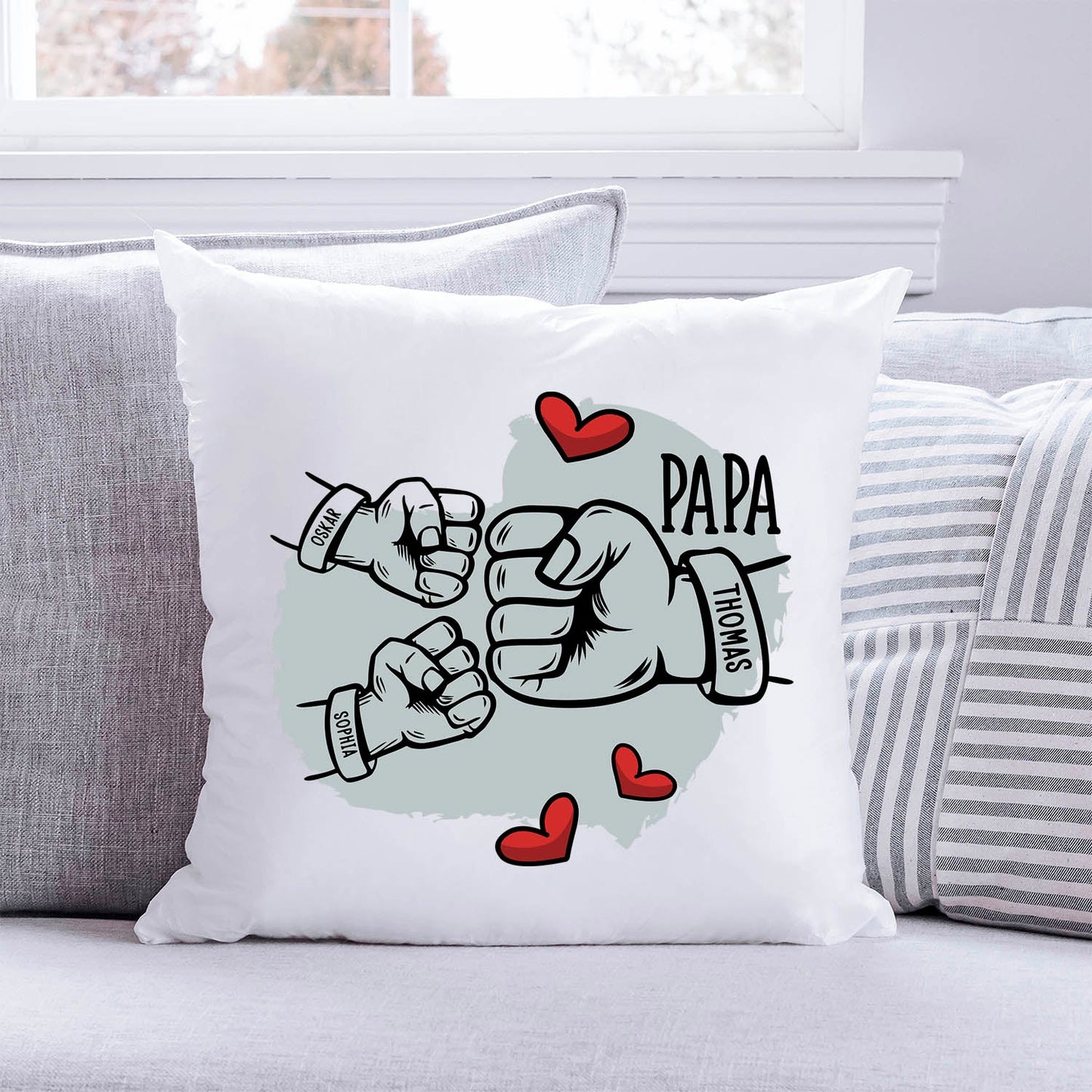 Bedrucktes Kissen mit Motiv Papa fist bump