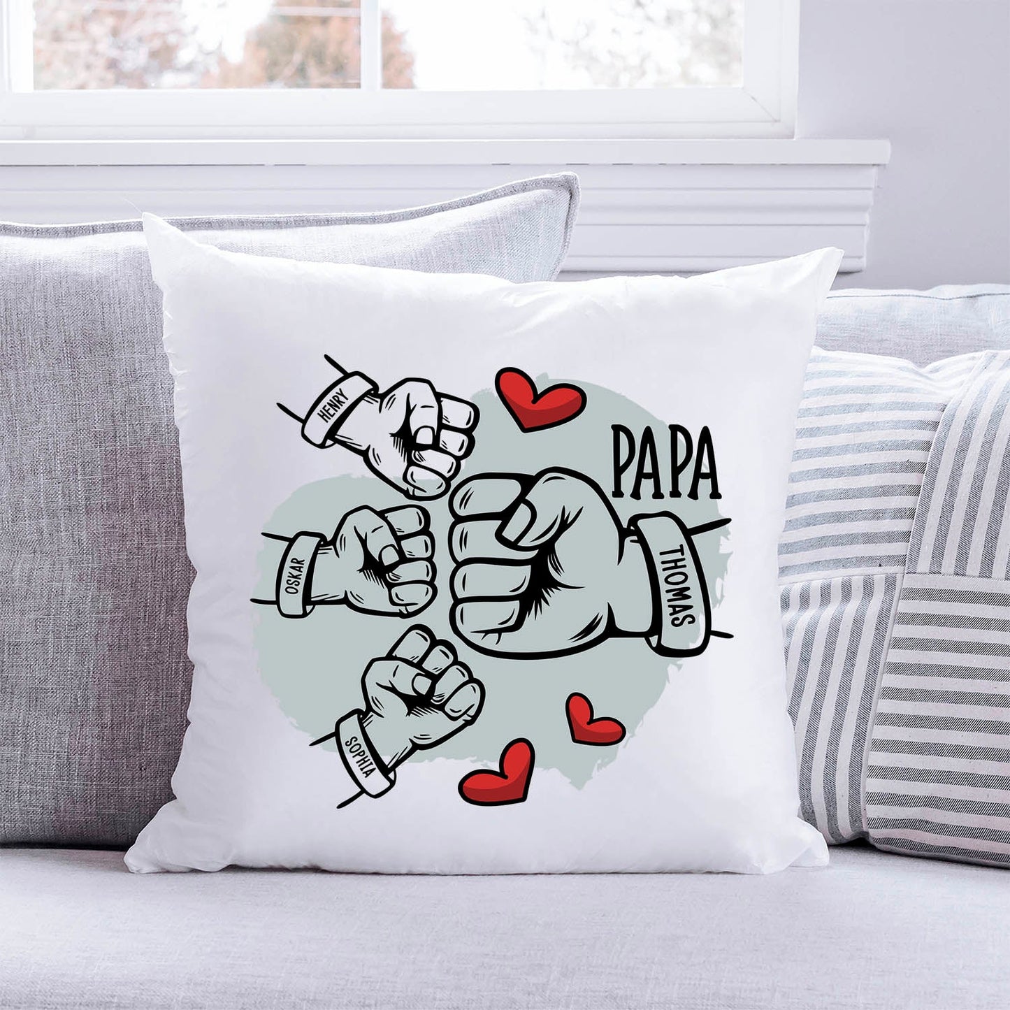 Bedrucktes Kissen mit Motiv Papa fist bump
