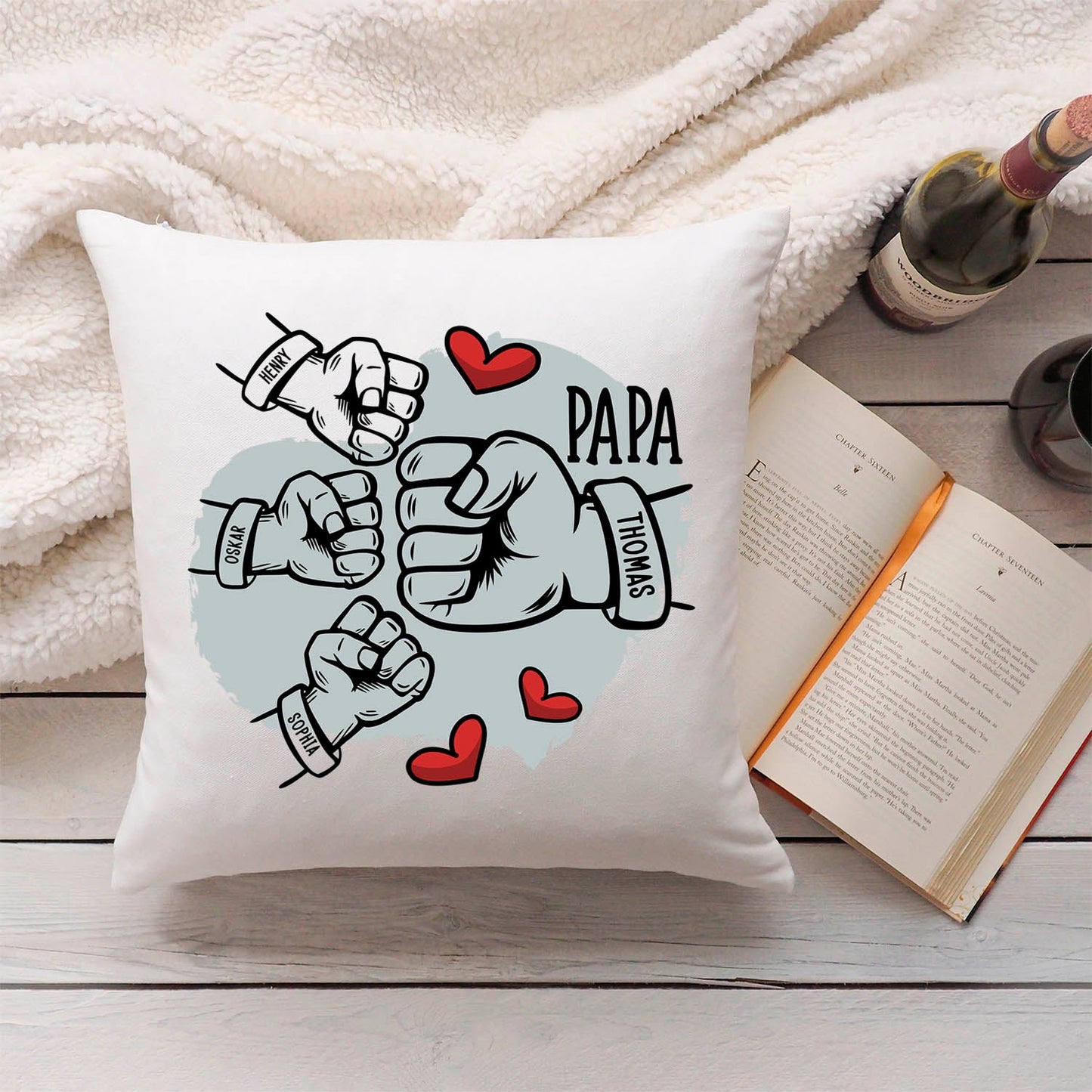 Bedrucktes Kissen mit Motiv Papa fist bump