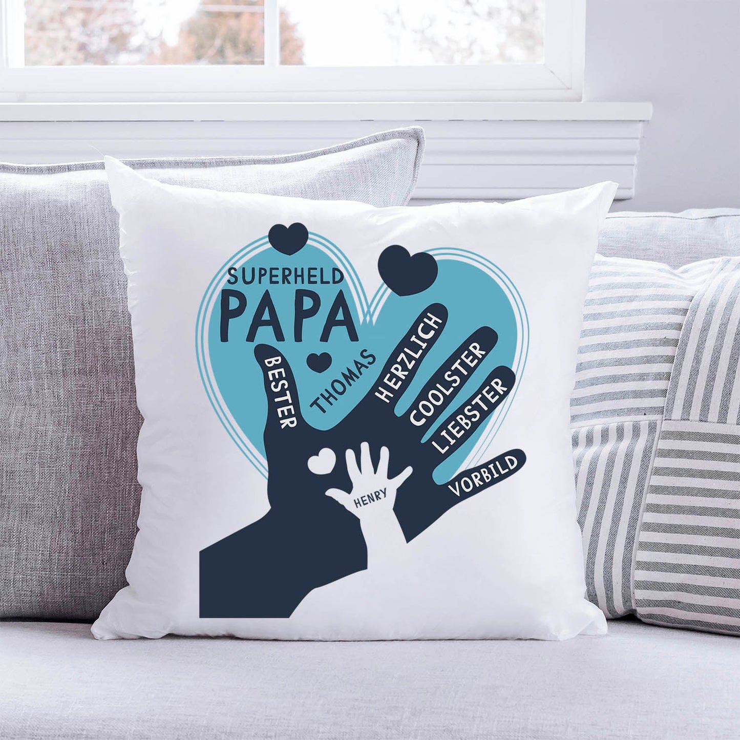Bedrucktes Kissen mit Motiv Papa Hand
