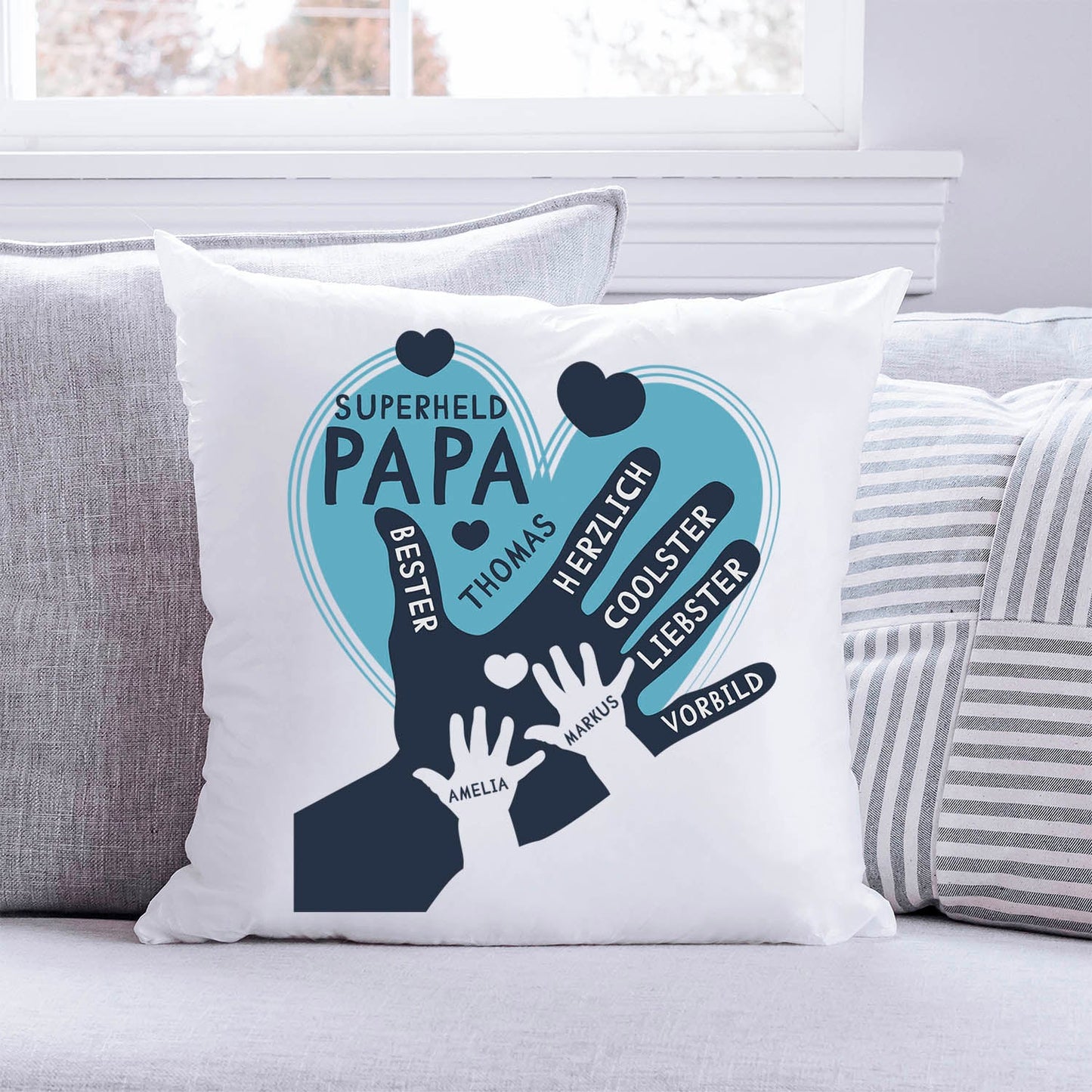 Bedrucktes Kissen mit Motiv Papa Hand