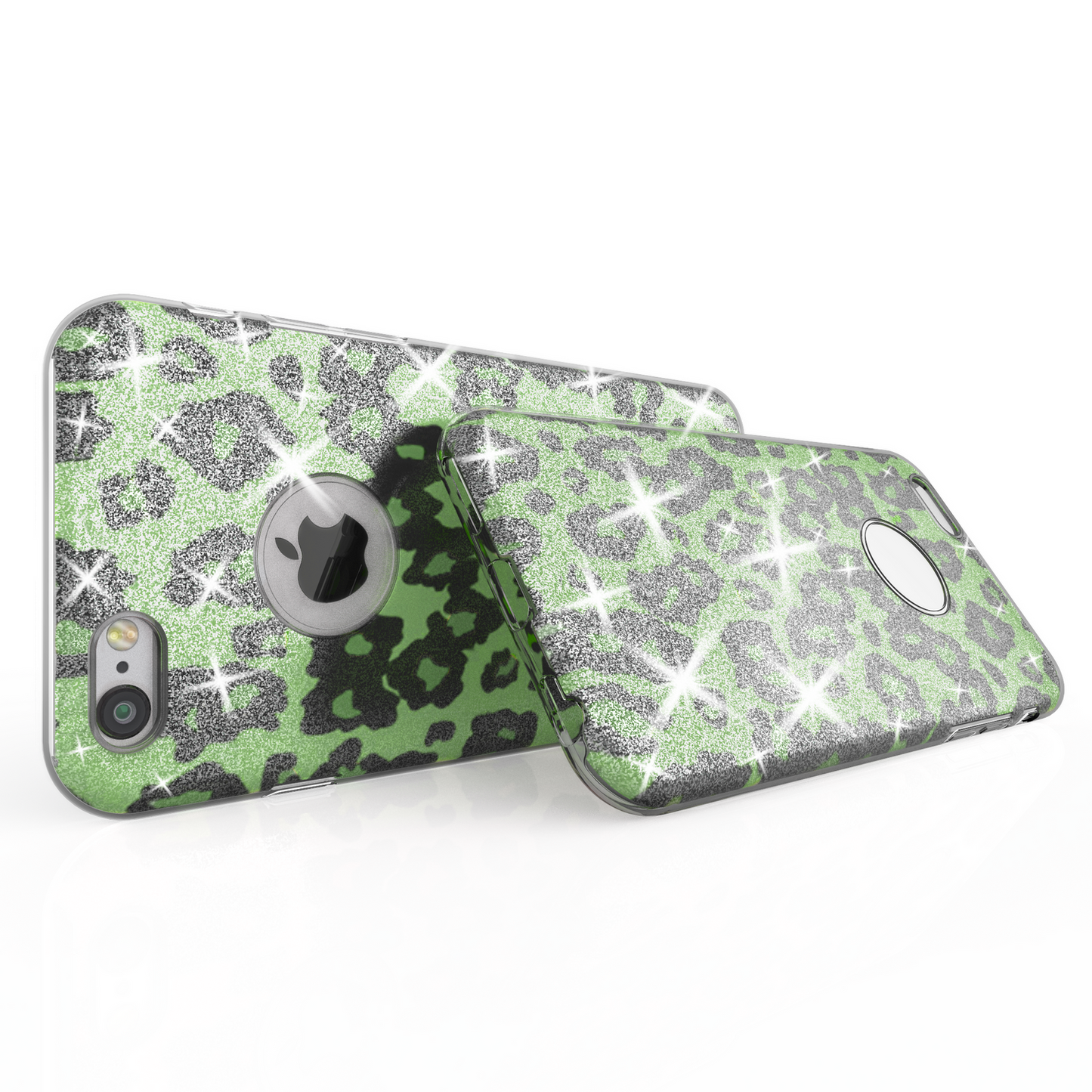 NALIA Handyhülle kompatibel mit iPhone 6 6S, Glitzer Leopard Ultra-Slim Silikon-Case Back-Cover Schutz-Hülle, Glitter Leo Sparkle Handy-Tasche, Dünnes Bling Strass Thin-Fit Smart-Phone Etui - Grün