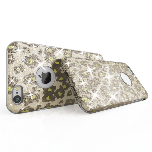 NALIA Handyhülle kompatibel mit iPhone 6 6S, Glitzer Leopard Ultra-Slim Silikon-Case Back-Cover Schutz-Hülle, Glitter Leo Sparkle Handy-Tasche, Dünnes Bling Strass Thin Smart-Phone Etui - Silber Grün