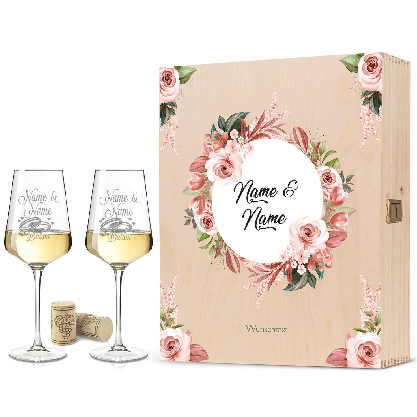 Leonardo Weingläser mit Gravur "Pink & White Roses" Design im Set
