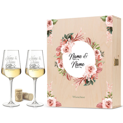Leonardo Weingläser mit Gravur "Pink & White Roses" Design im Set