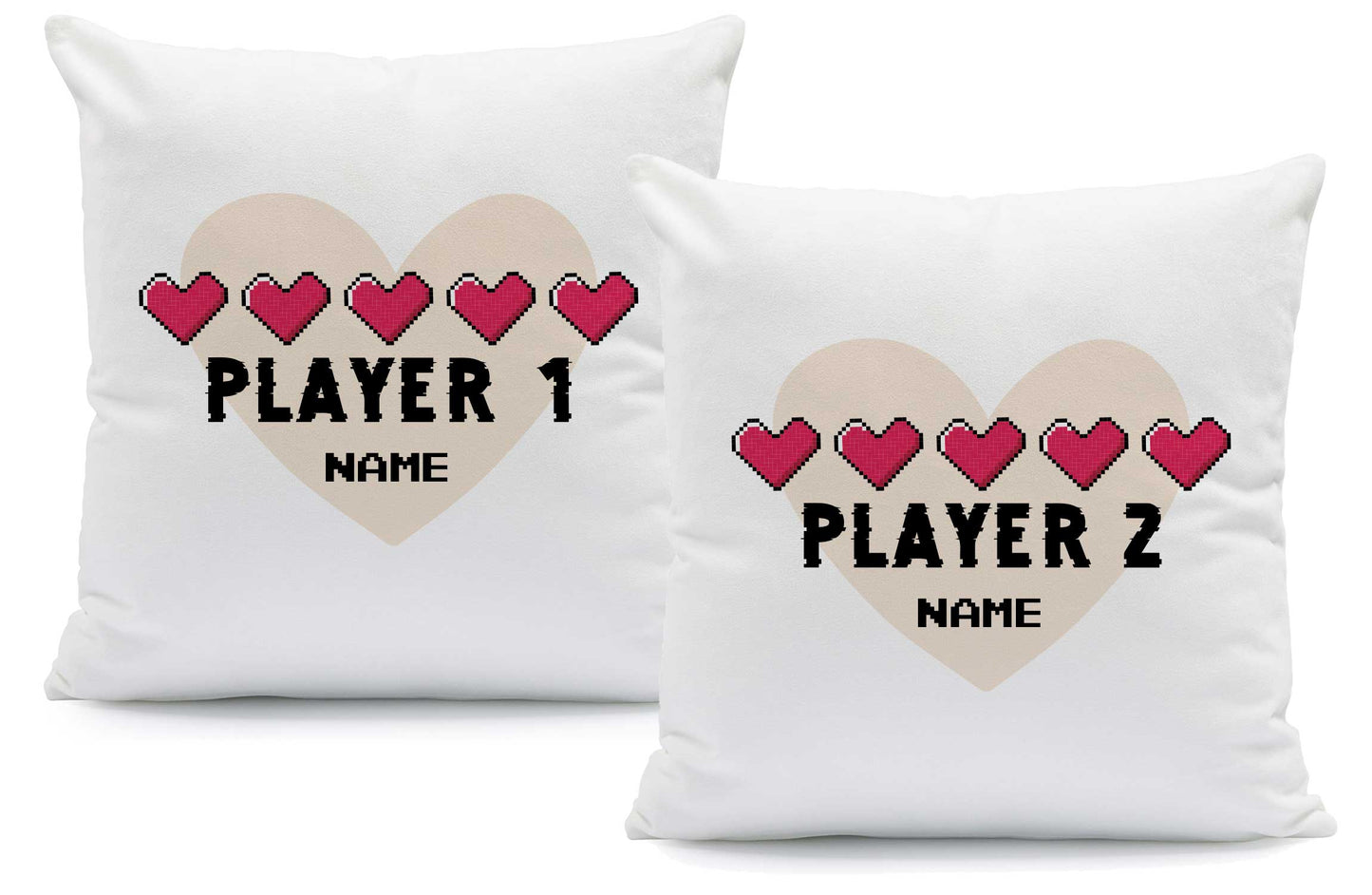 Bedrucktes Kissen mit Spruch "Player 1 & Player 2" im Set