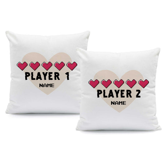 Bedrucktes Kissen mit Spruch "Player 1 & Player 2" im Set