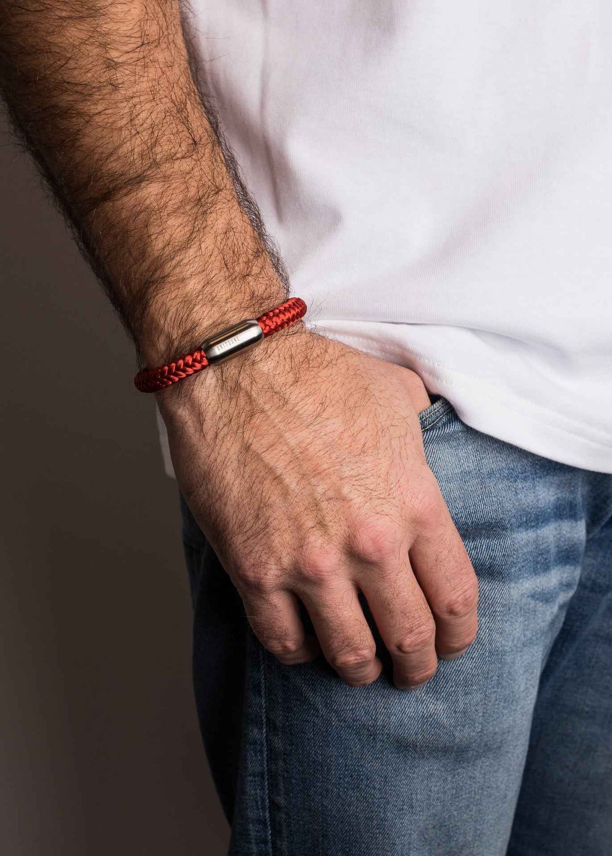 Portus Nautical Rope Bracelet Matte Silver - Wine-Red