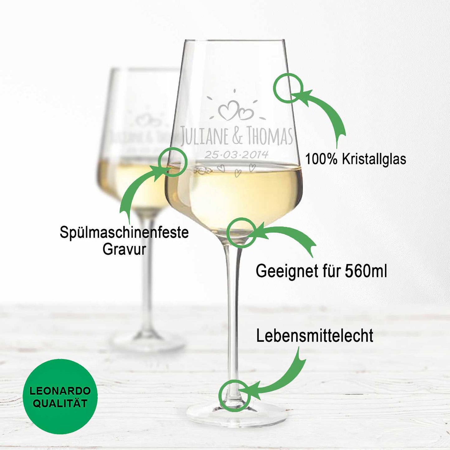 Leonardo Weingläser mit Gravur von Namen & Datum im Sunshine Love Design