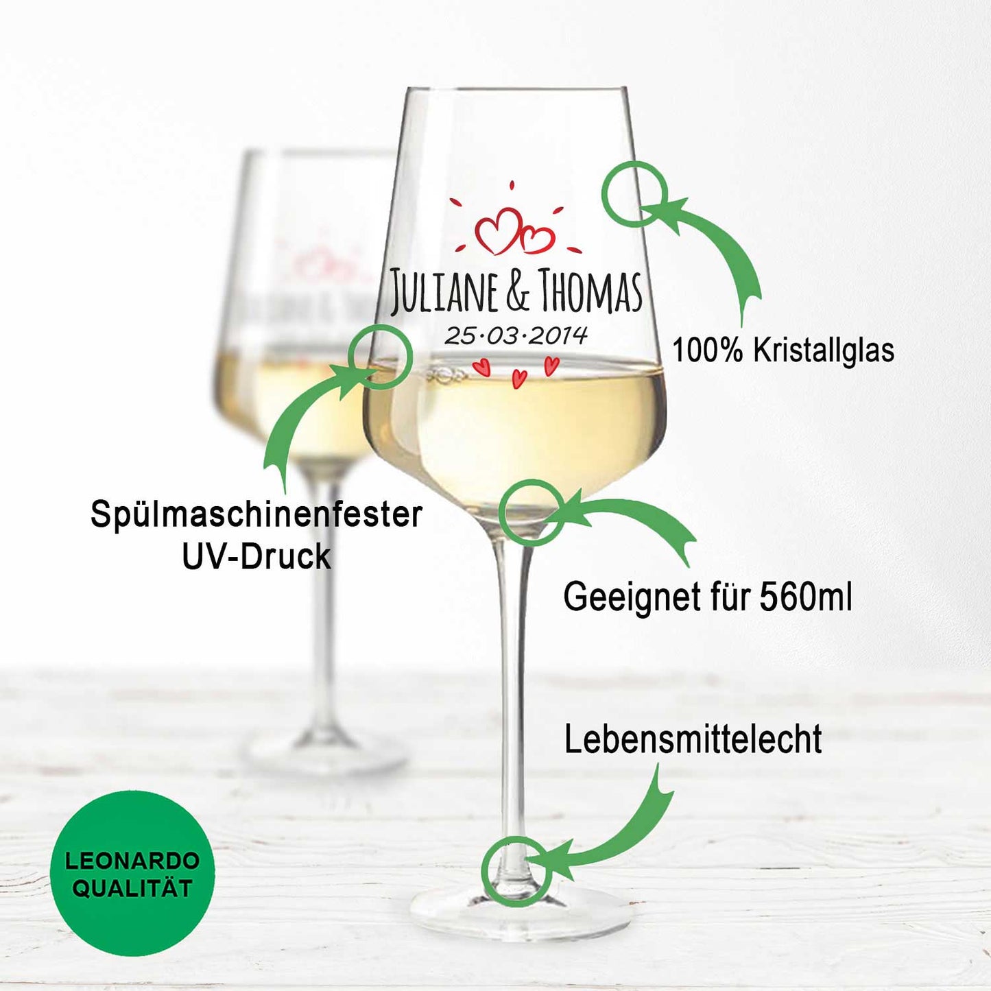 Leonardo Weingläser mit Gravur von Namen & Datum im Sunshine Love Design