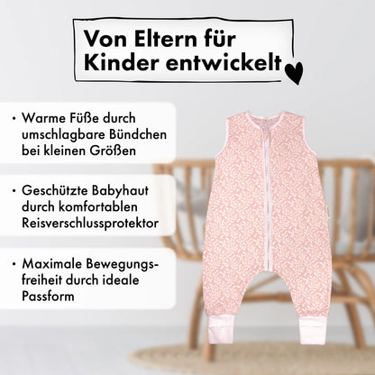 Sommer-Schlafsack mit Füßen Blütenranke Rosé