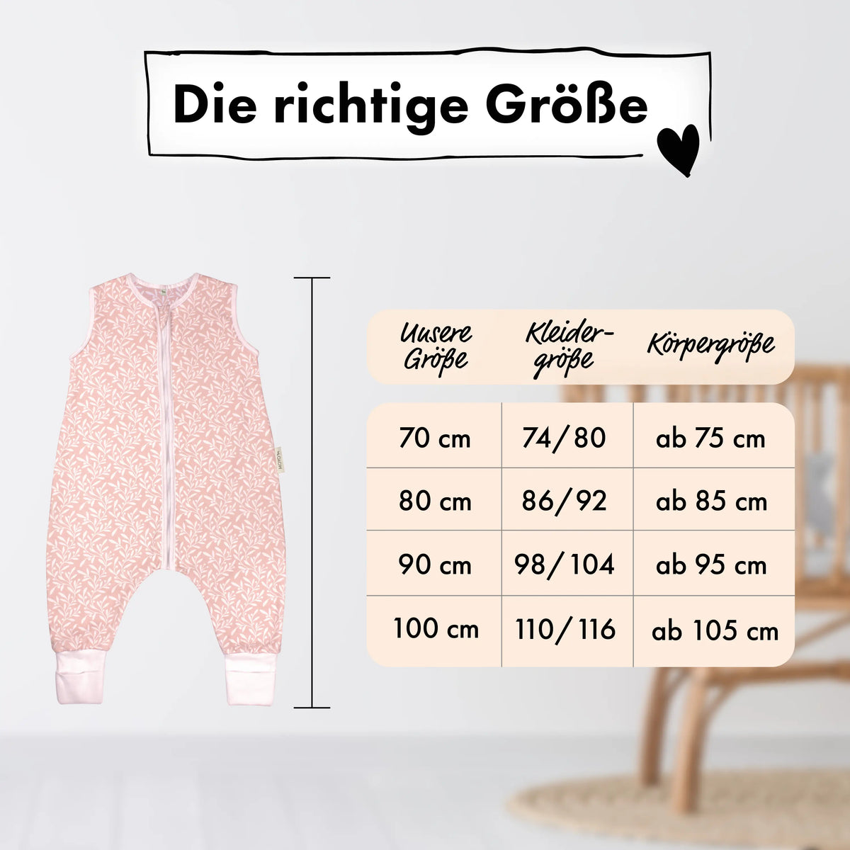 Sommer-Schlafsack mit Füßen Blütenranke Rosé