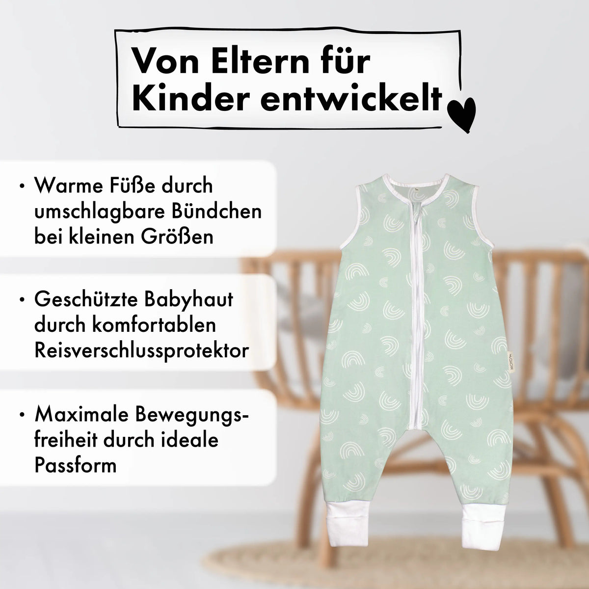 Sommer-Schlafsack mit Füßen Regenbogen Mint