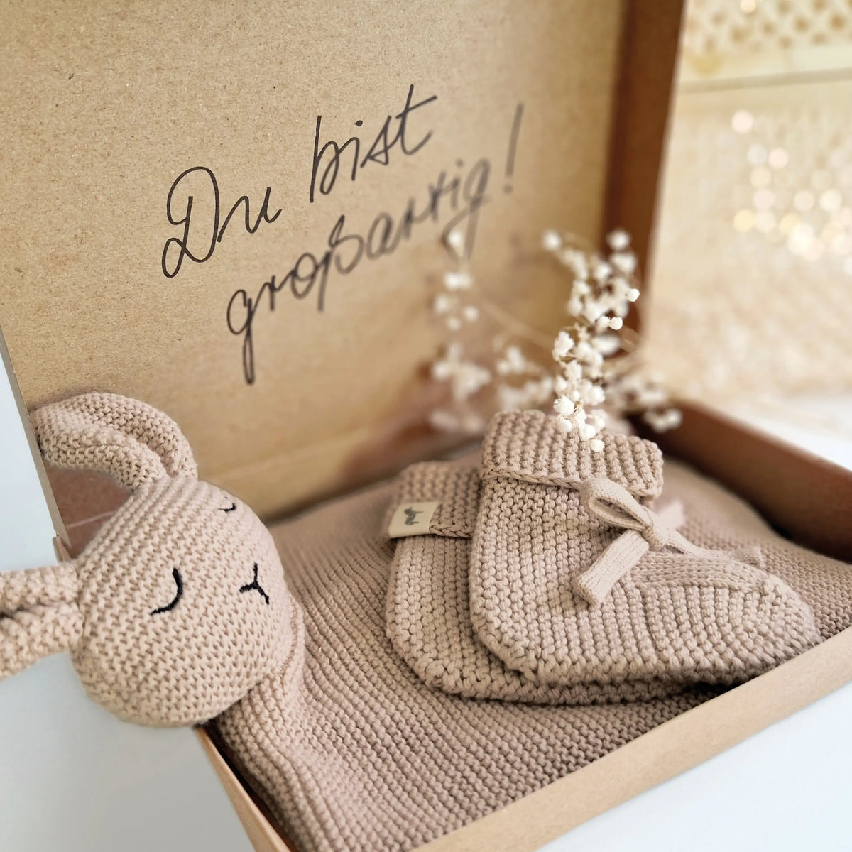 Baby Geschenkset "Hej Baby" Taupe