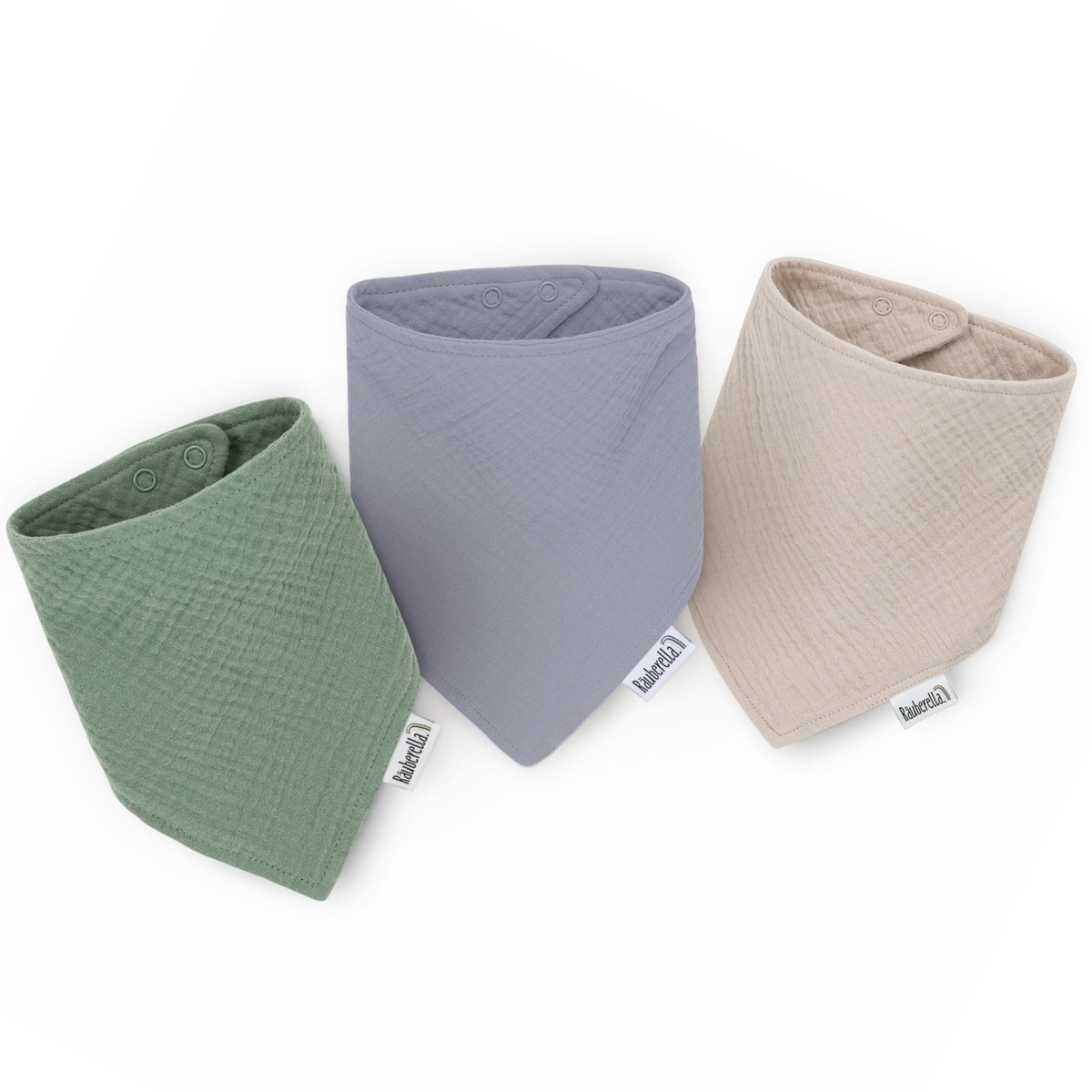 3er Set Musselin Lätzchen Mint, Blau & Beige