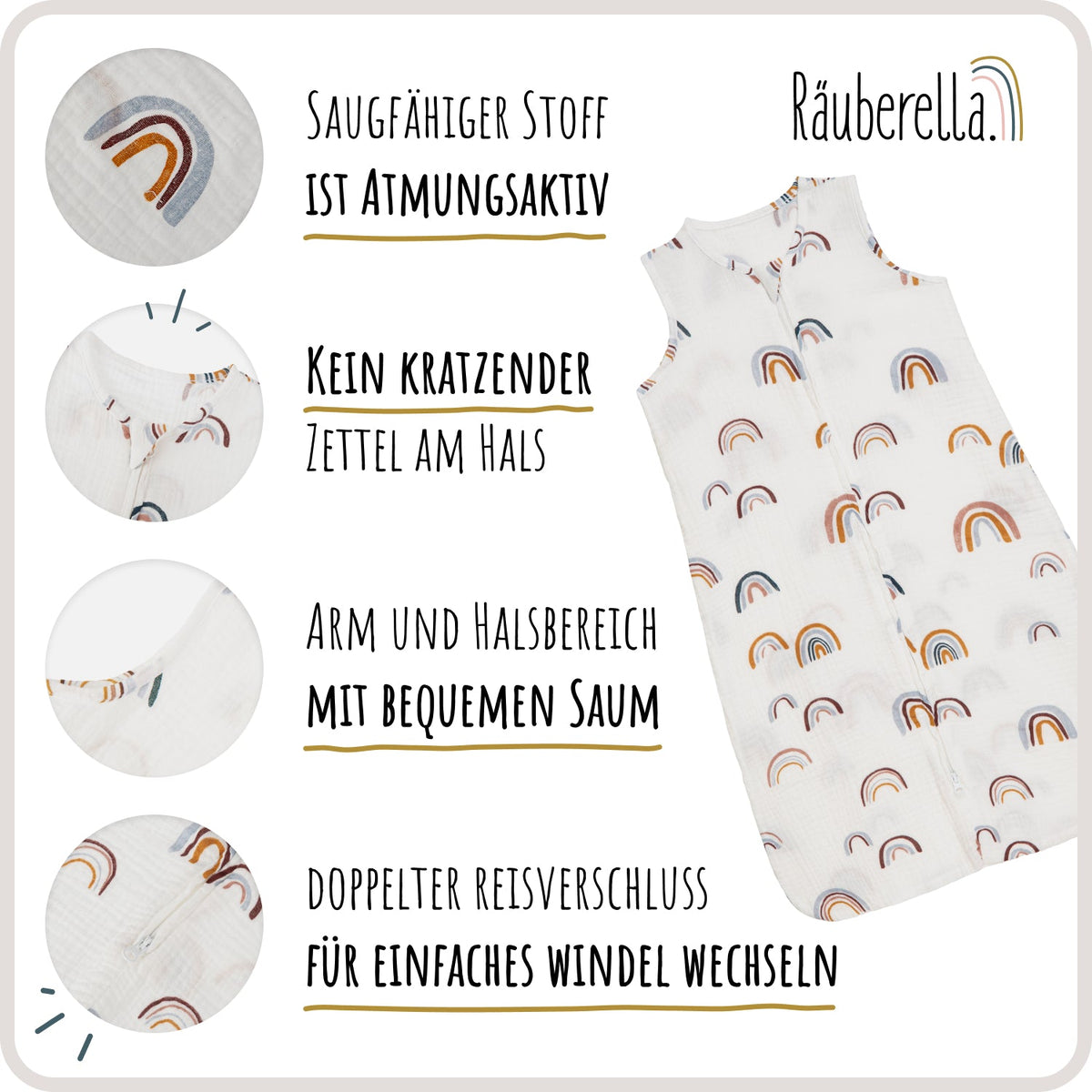 Schlafsack kurzarm Regenbogen