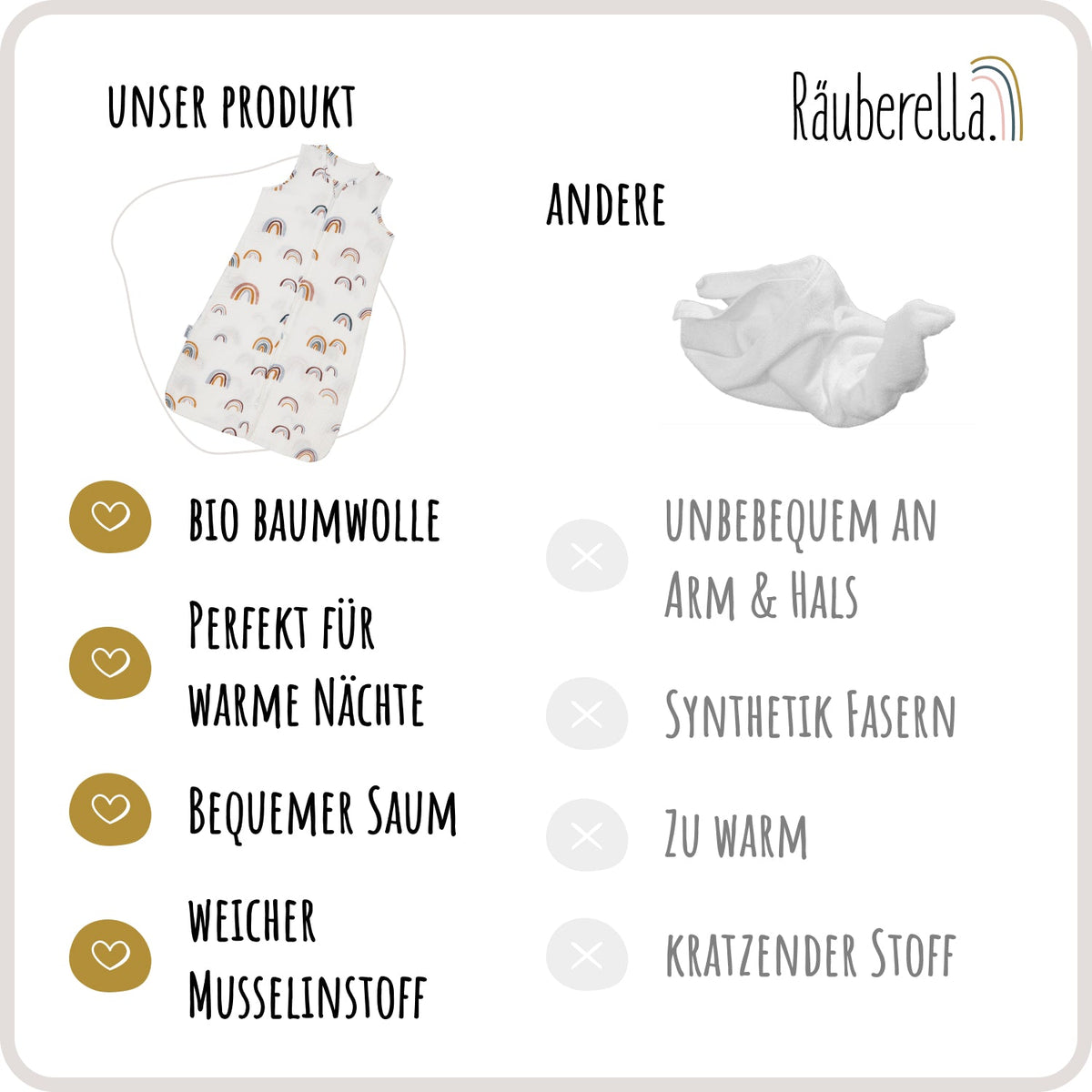 Schlafsack kurzarm Regenbogen