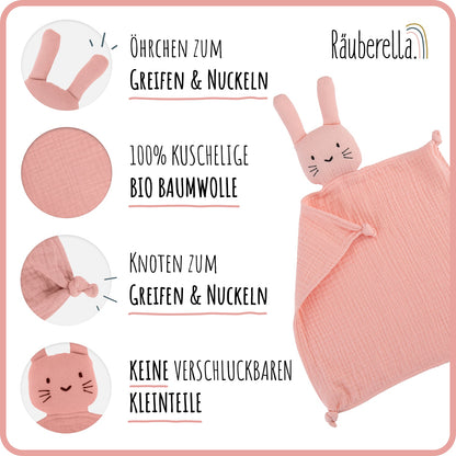 Schmusetuch Hase aus Musselin – Rosa