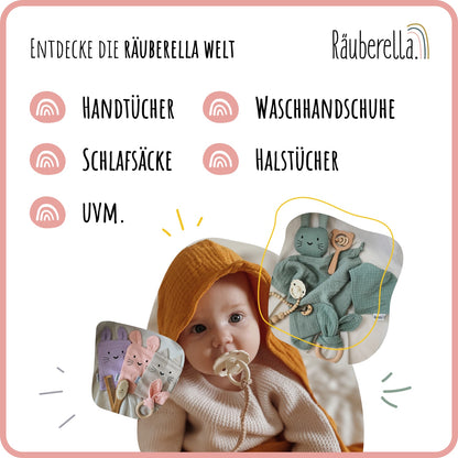 Baby Geschenkset Rosa – Schmusetuch Hase, Holz-Beißring & Halstuch | Musselin