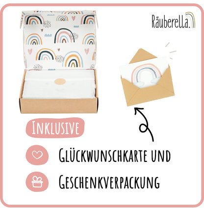 Baby Geschenkset Rosa – Schmusetuch Hase, Holz-Beißring & Halstuch | Musselin