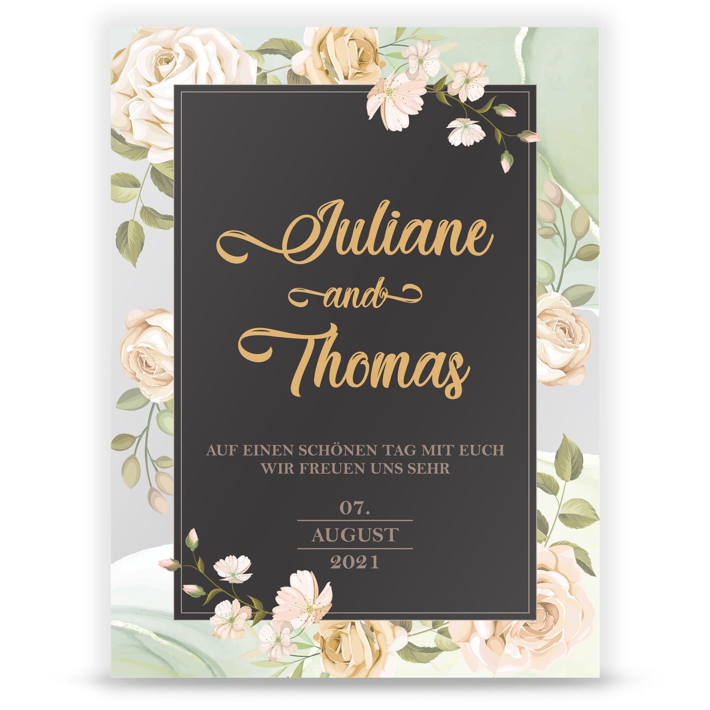 Hochzeitseinladungskarte im Roses-with-Black-and-Golden Design