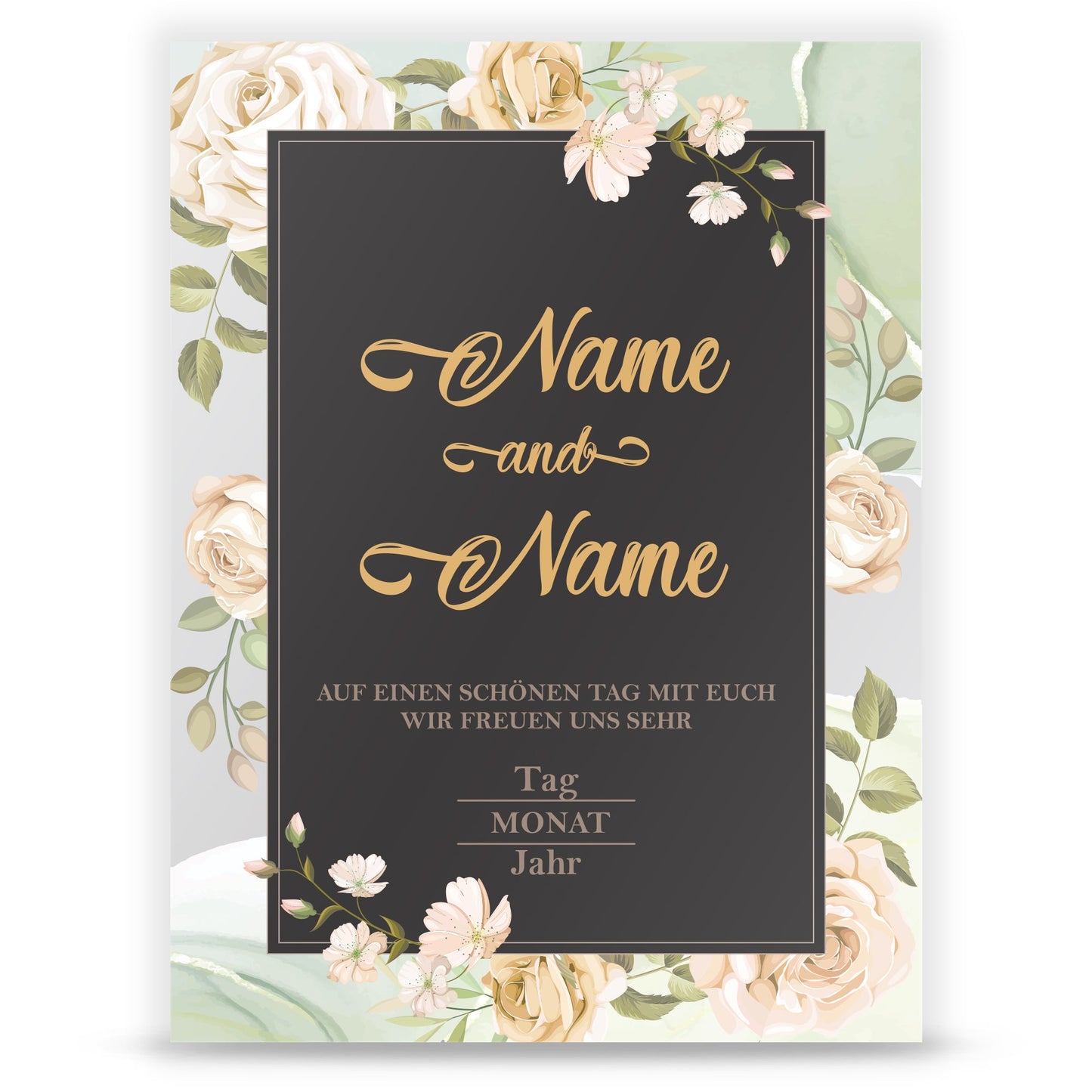 Hochzeitseinladungskarte im Roses-with-Black-and-Golden Design