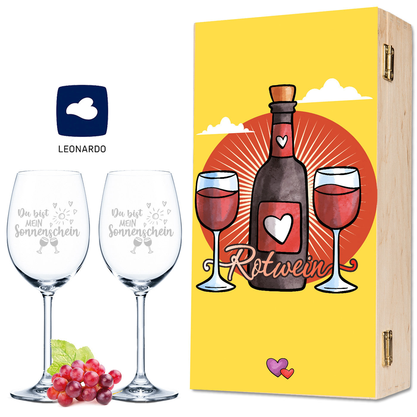 Leonardo Weingläser "Sundowner Vino Design" mit Namen inkl. bedruckter Holzkiste