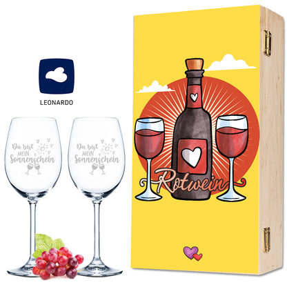 Leonardo Weingläser "Sundowner Vino Design" mit Namen inkl. bedruckter Holzkiste