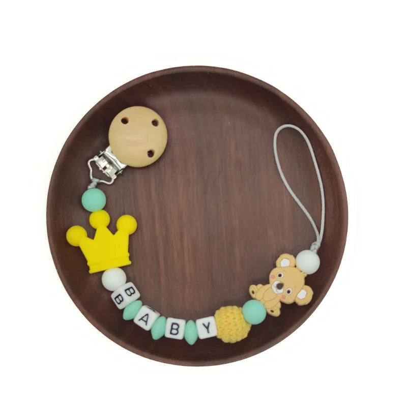 Handgemachte Silikon Baby Holz Schnullerkette - Meloni2