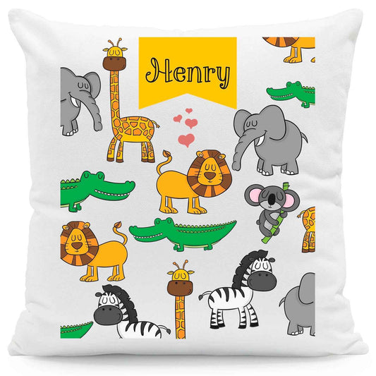 Bedrucktes Kinderkissen mit Motiv "Safari Tiere" mit Wunschnamen