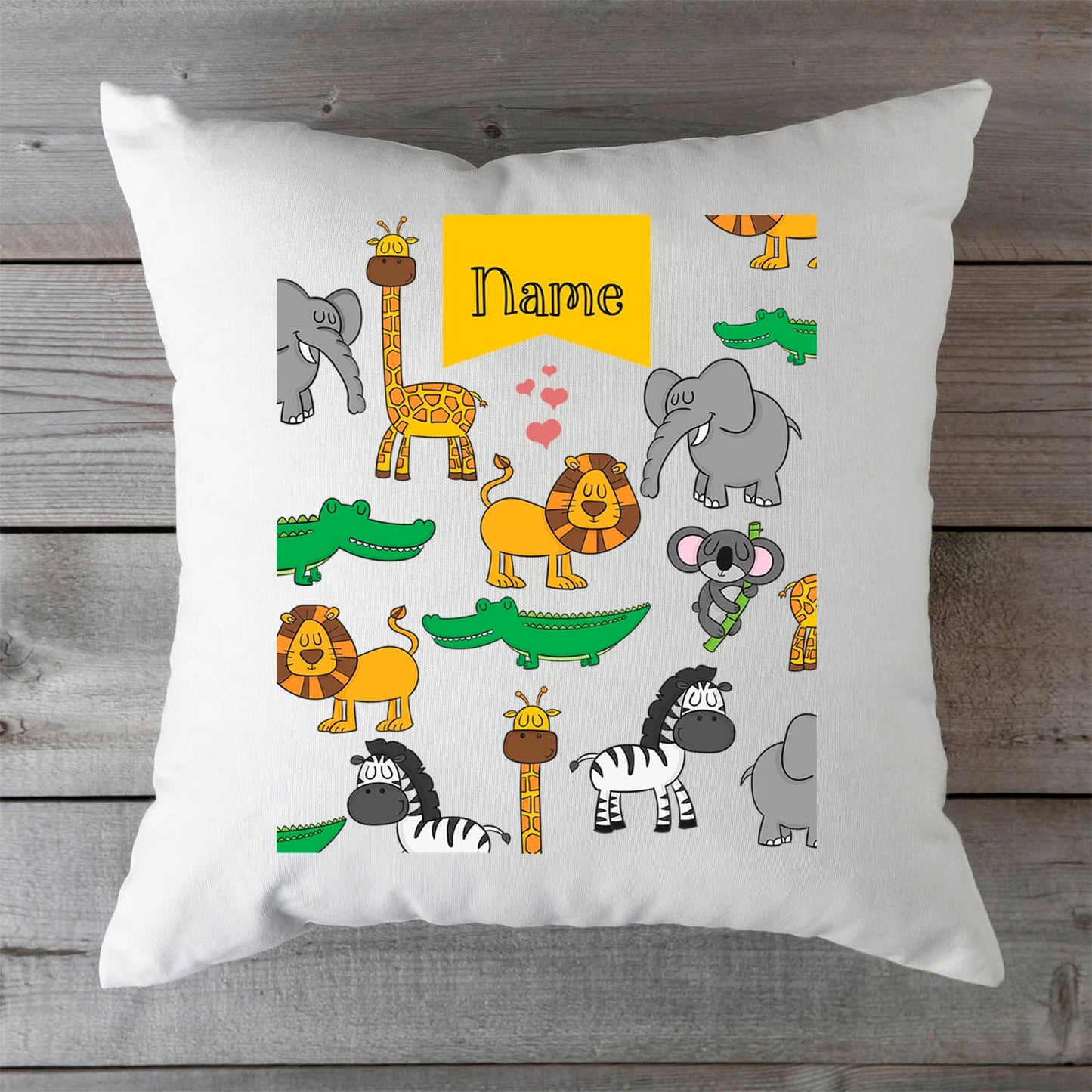 Bedrucktes Kinderkissen mit Motiv "Safari Tiere" mit Wunschnamen