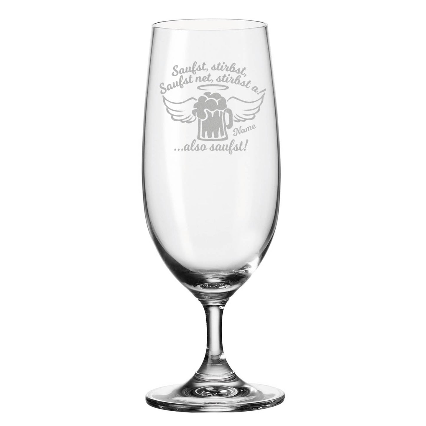 Leonardo Bierglas mit Gravur "Saufst, stirbst, saufst net, stirbst a" mit Namen