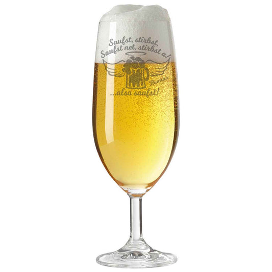 Leonardo Bierglas mit Gravur "Saufst, stirbst, saufst net, stirbst a" mit Namen