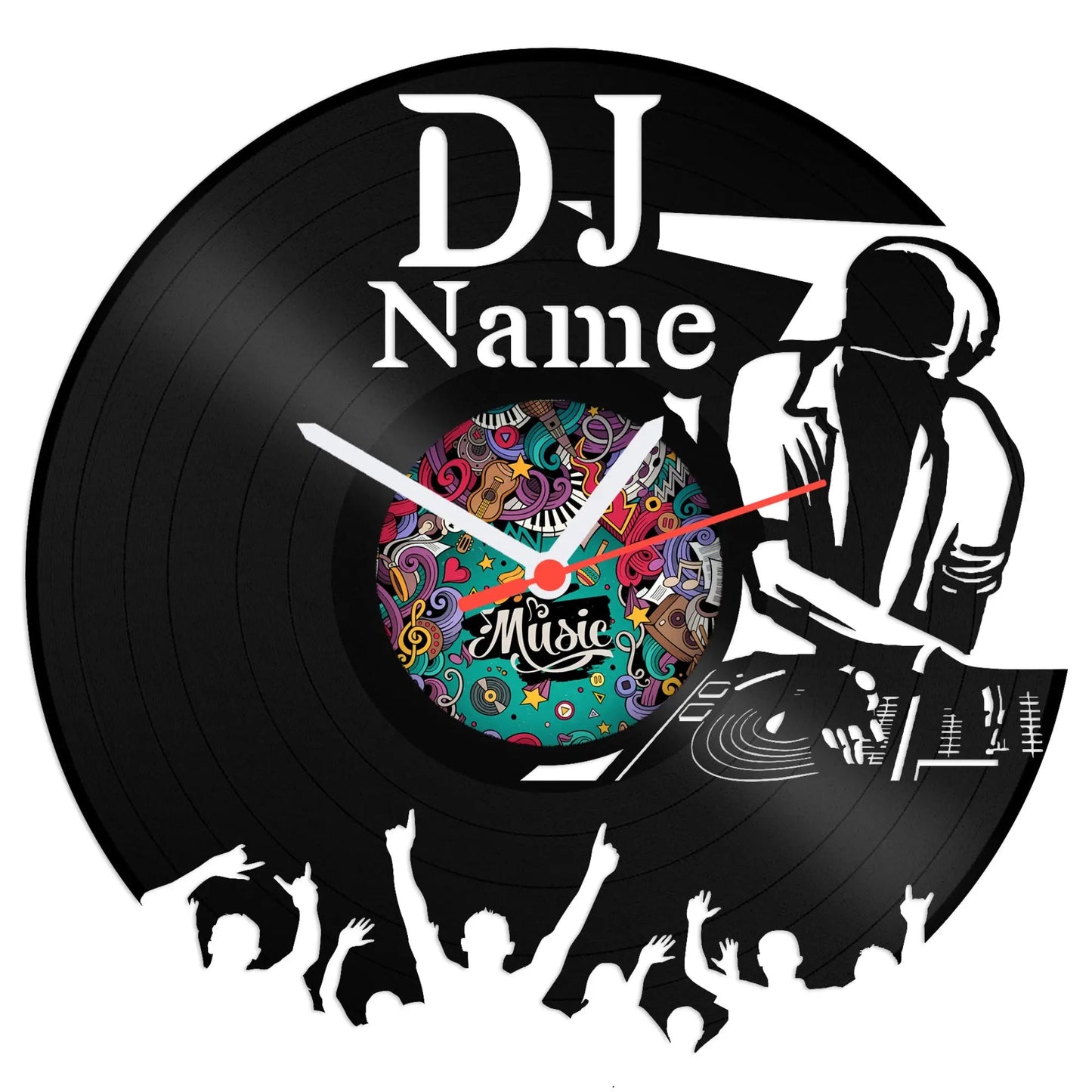 Wanduhr aus Vinyl DJ mit Name