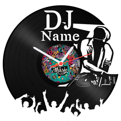 Wanduhr aus Vinyl DJ mit Name