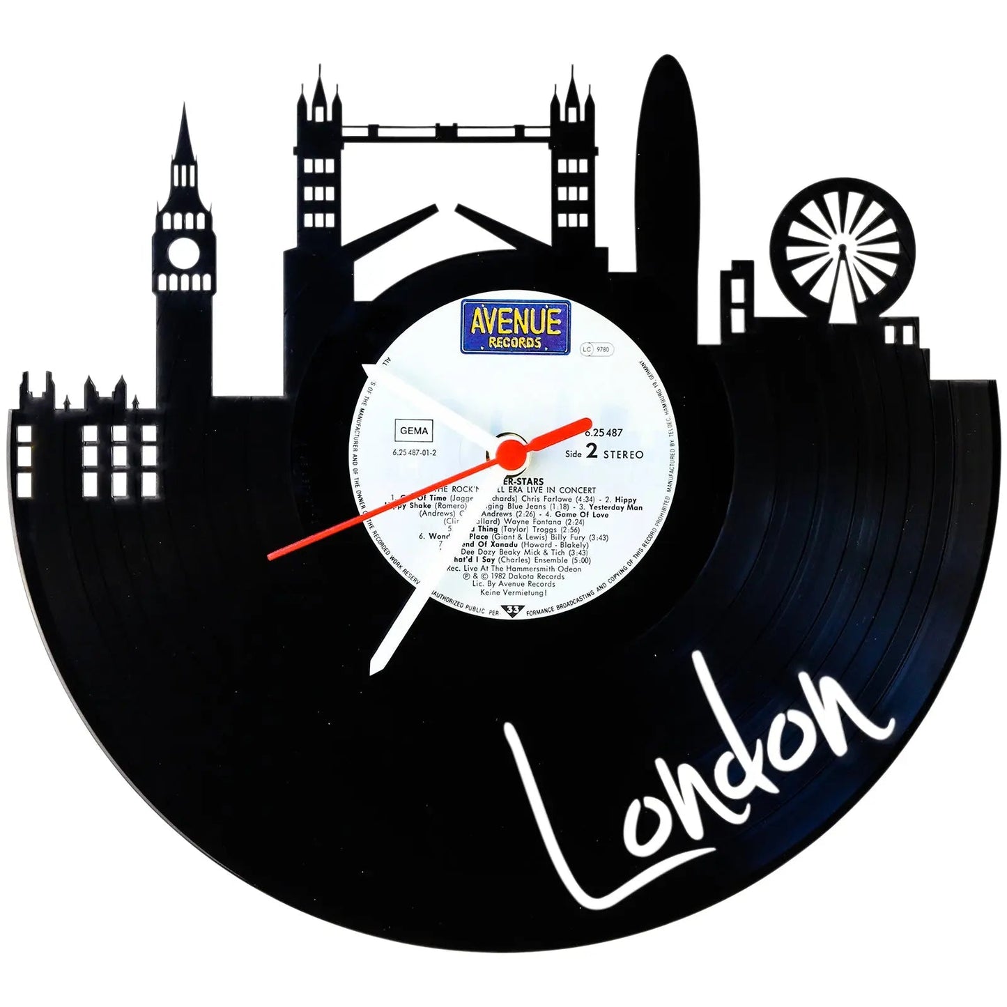 Wanduhr aus Vinyl Skyline London
