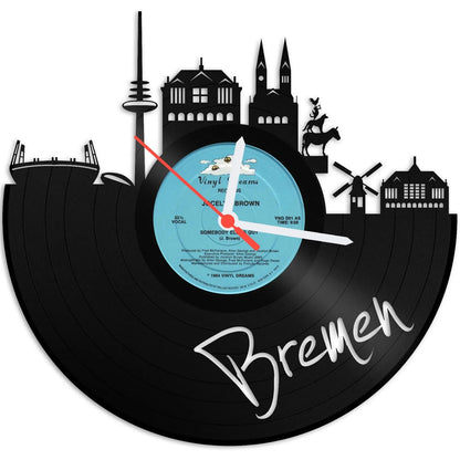 Wanduhr aus Vinyl Skyline mit Deiner Stadt