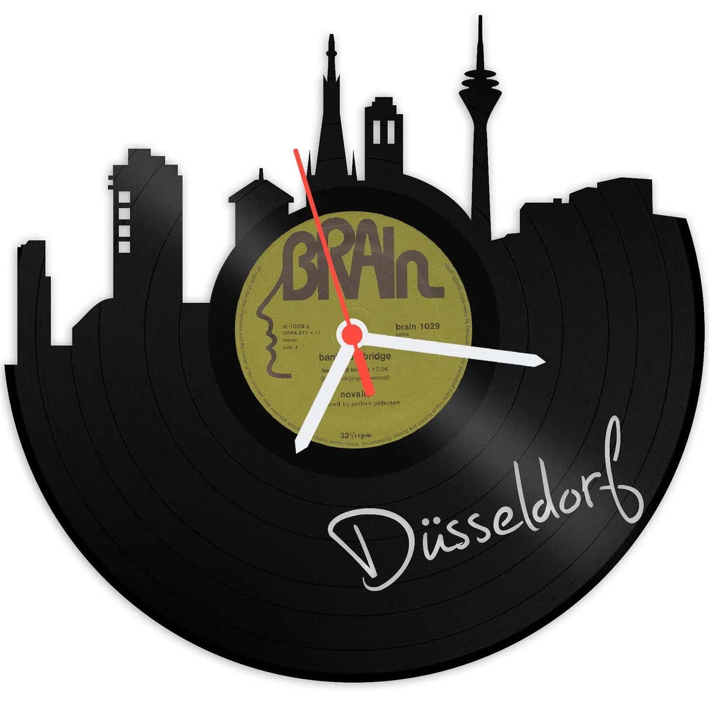 Wanduhr aus Vinyl Skyline mit Deiner Stadt