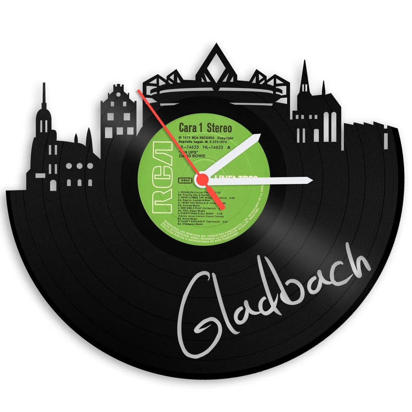 Wanduhr aus Vinyl Skyline mit Deiner Stadt