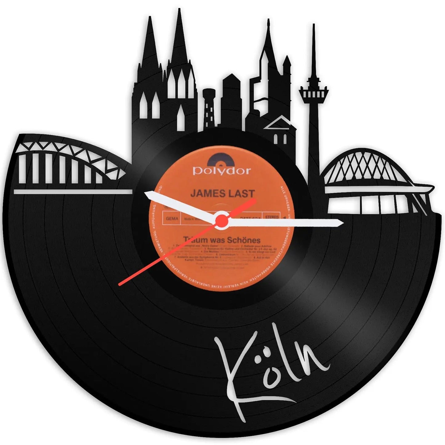 Wanduhr aus Vinyl Skyline mit Deiner Stadt