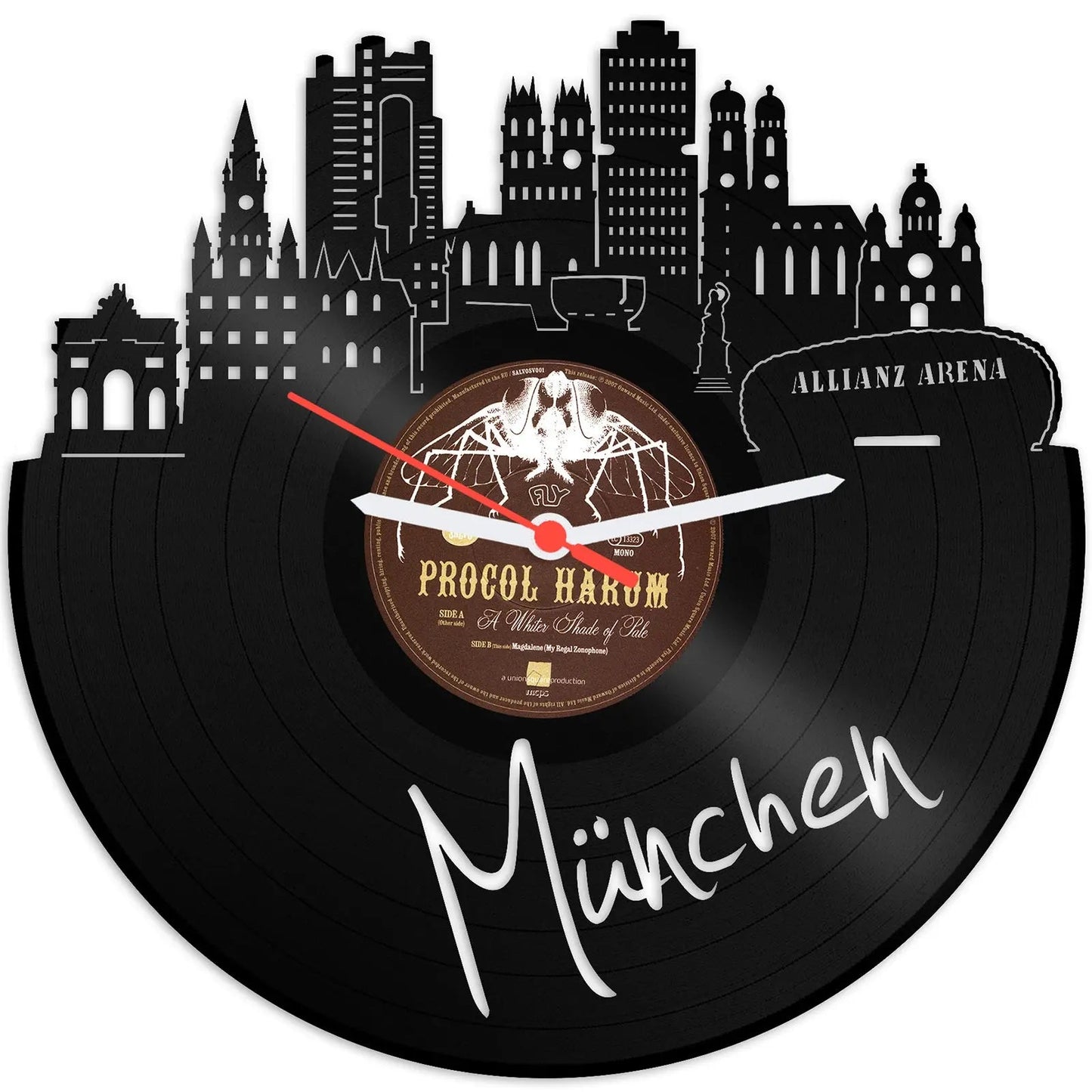 Wanduhr aus Vinyl Skyline mit Deiner Stadt