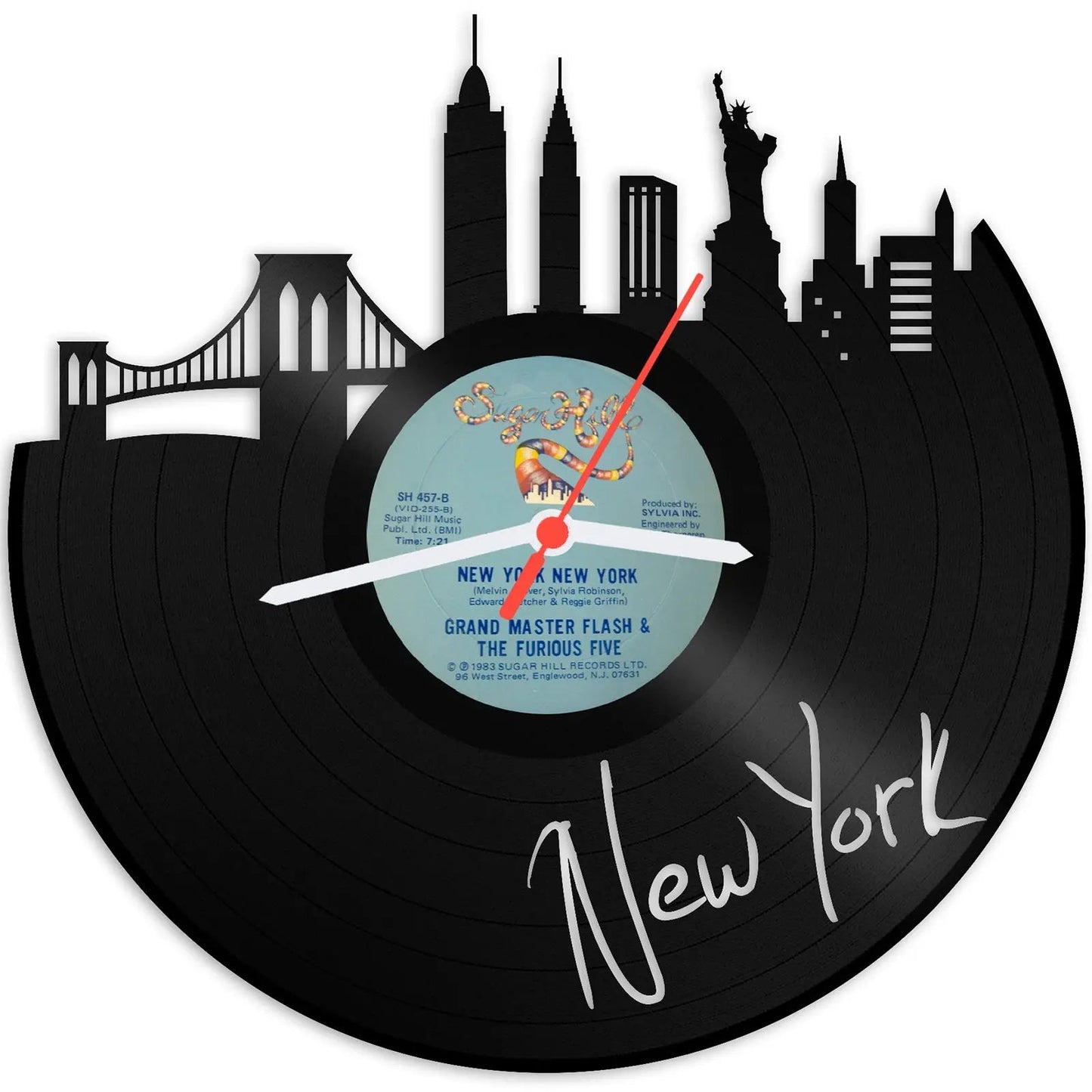 Wanduhr aus Vinyl Skyline mit Deiner Stadt