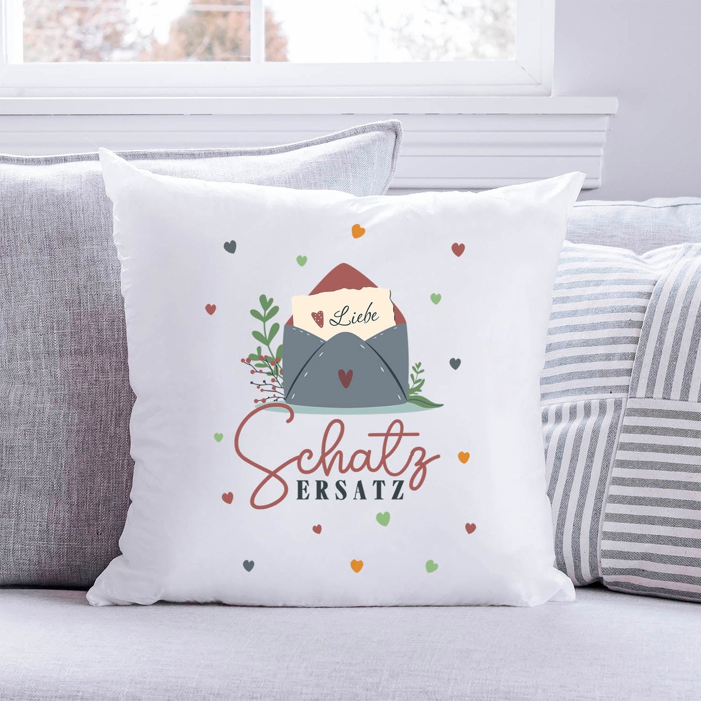 Bedrucktes Kissen mit Spruch Schatz Ersatz