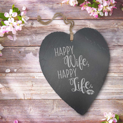 Schieferherz Happy Wife Happy Life