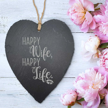 Schieferherz Happy Wife Happy Life